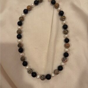Elegant Beaded Necklace with Black and White Accents